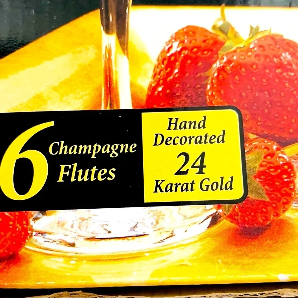 Hand Decorated 24 karat Gold 6 champagne flutes from Turkey